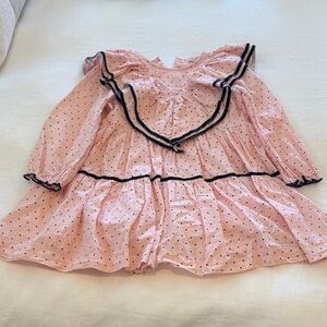 Pink Chicken Pink Polka Dot Ruffled Long Sleeve Dress